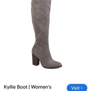 Journee Collection Gray Heeled Boots with Chunky Heel—NWOB